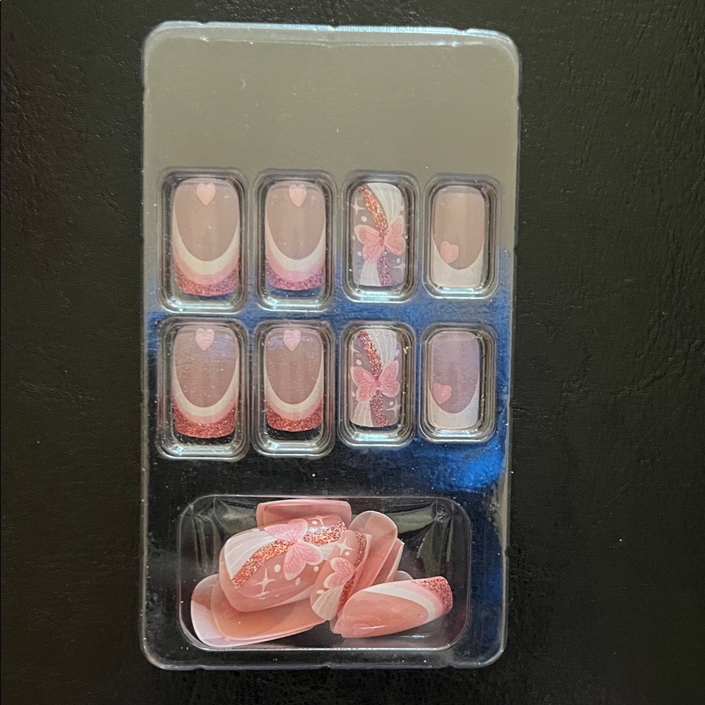 Pink Butterfly Glitter Press-On Nail Set